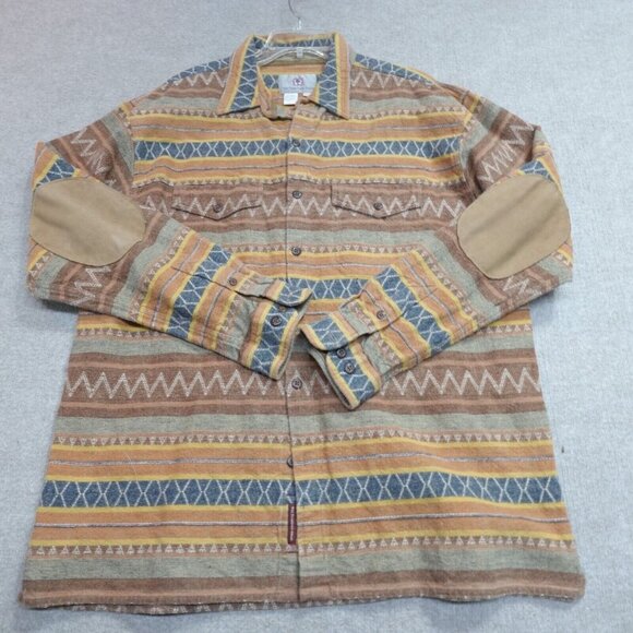 Territory Ahead Shirt 2XL Beige Aztec Flannel Leather Patches Jacquard Overshirt - Picture 1 of 7